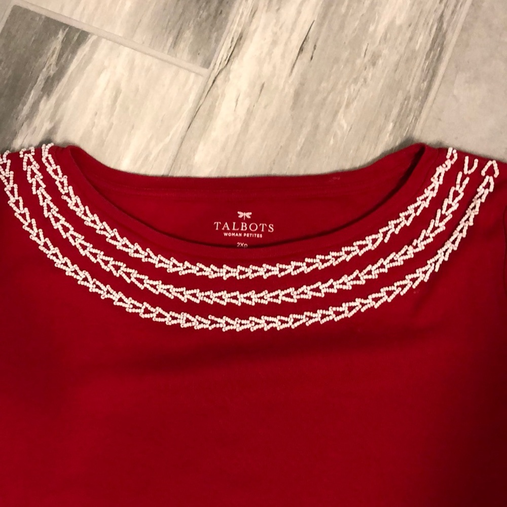 Talbots Red Embellished T-shirt Size 2XP o - Picture 3 of 7